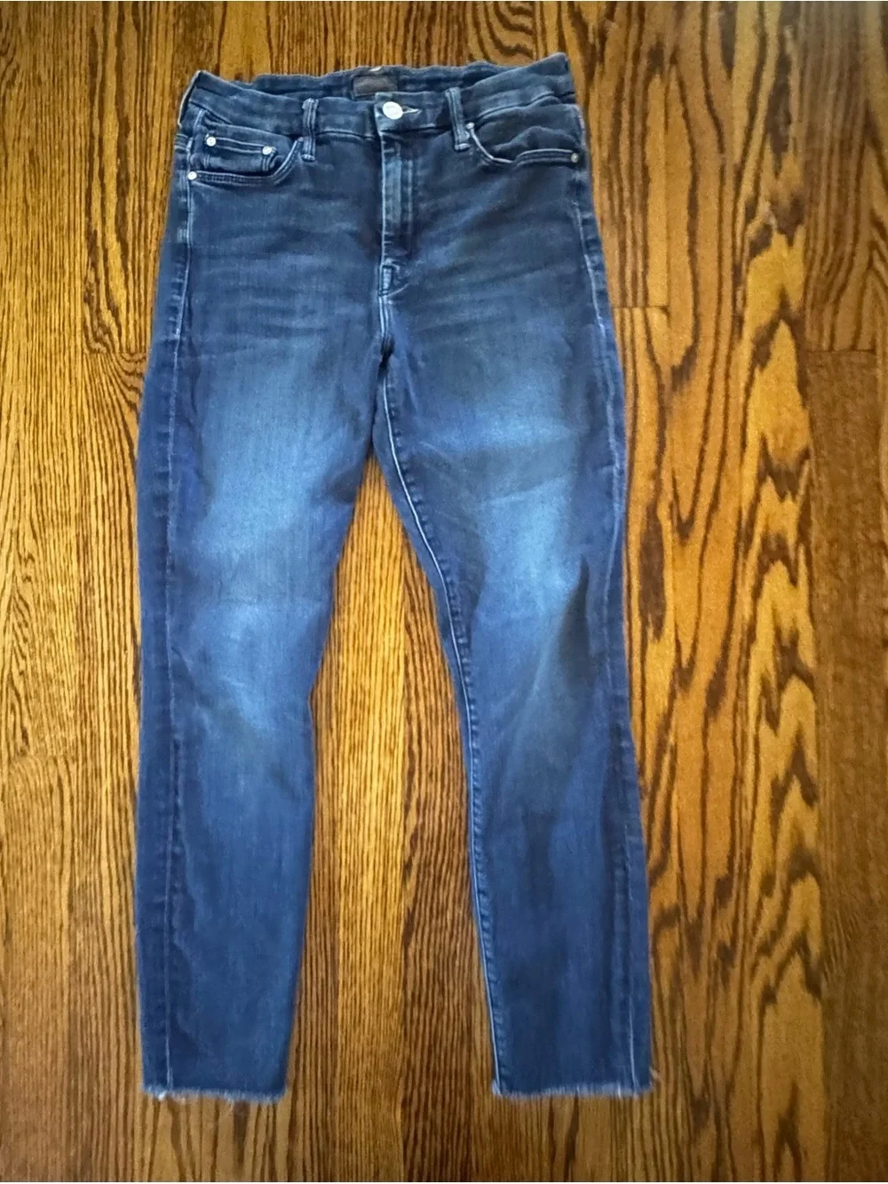 MOTHER High Waisted Looker Ankle Fray Jeans Dark Wash Size 28 Designer Denim